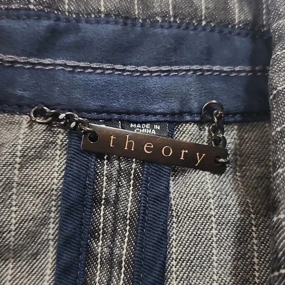 Theory Cotton Striped Button Women's Denim Blazer Pities XS 8016/1B - Picture 5 of 10